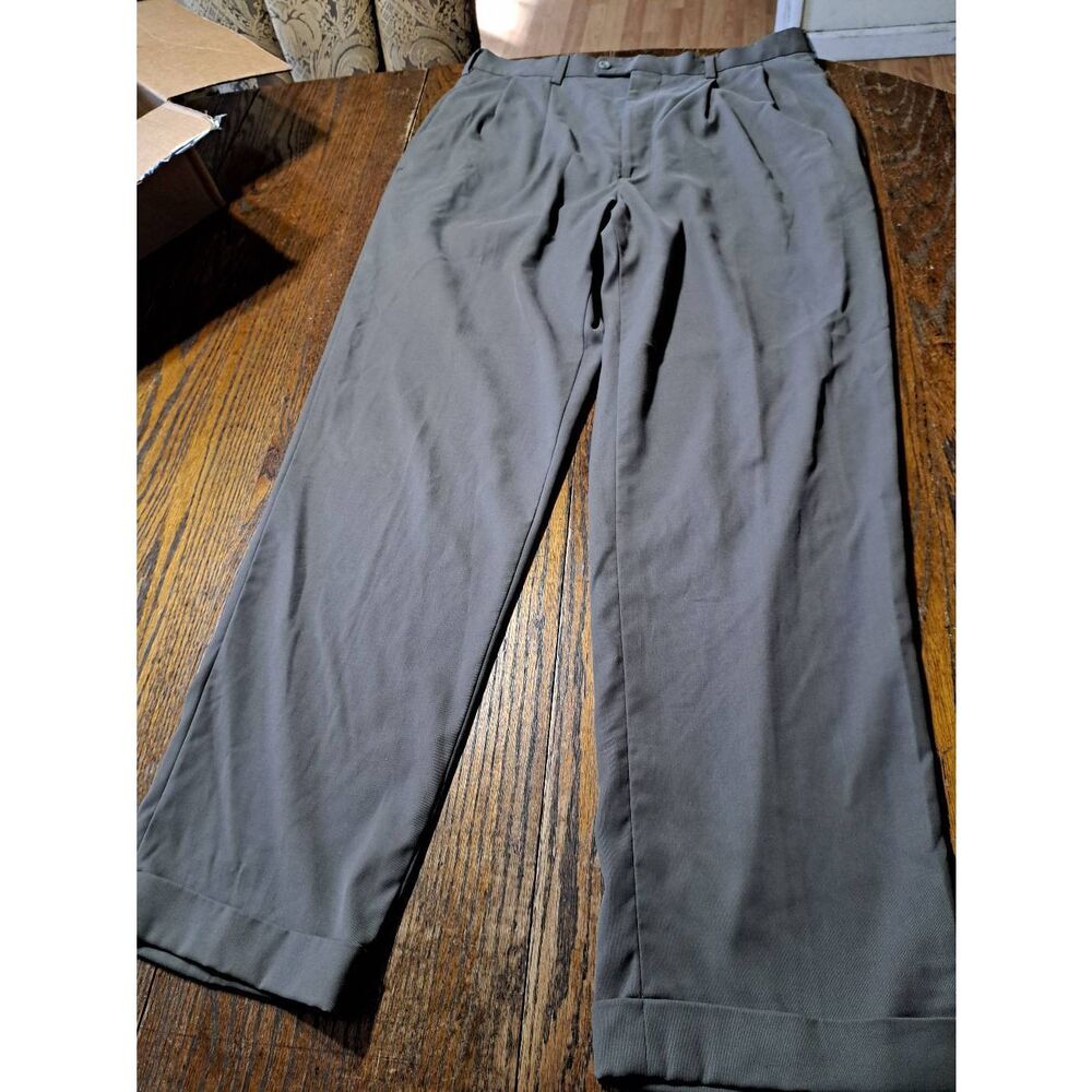 36x32 John Henry Grey Brown Pleated Front Leg Cuffed Hem Casual Dress Pants